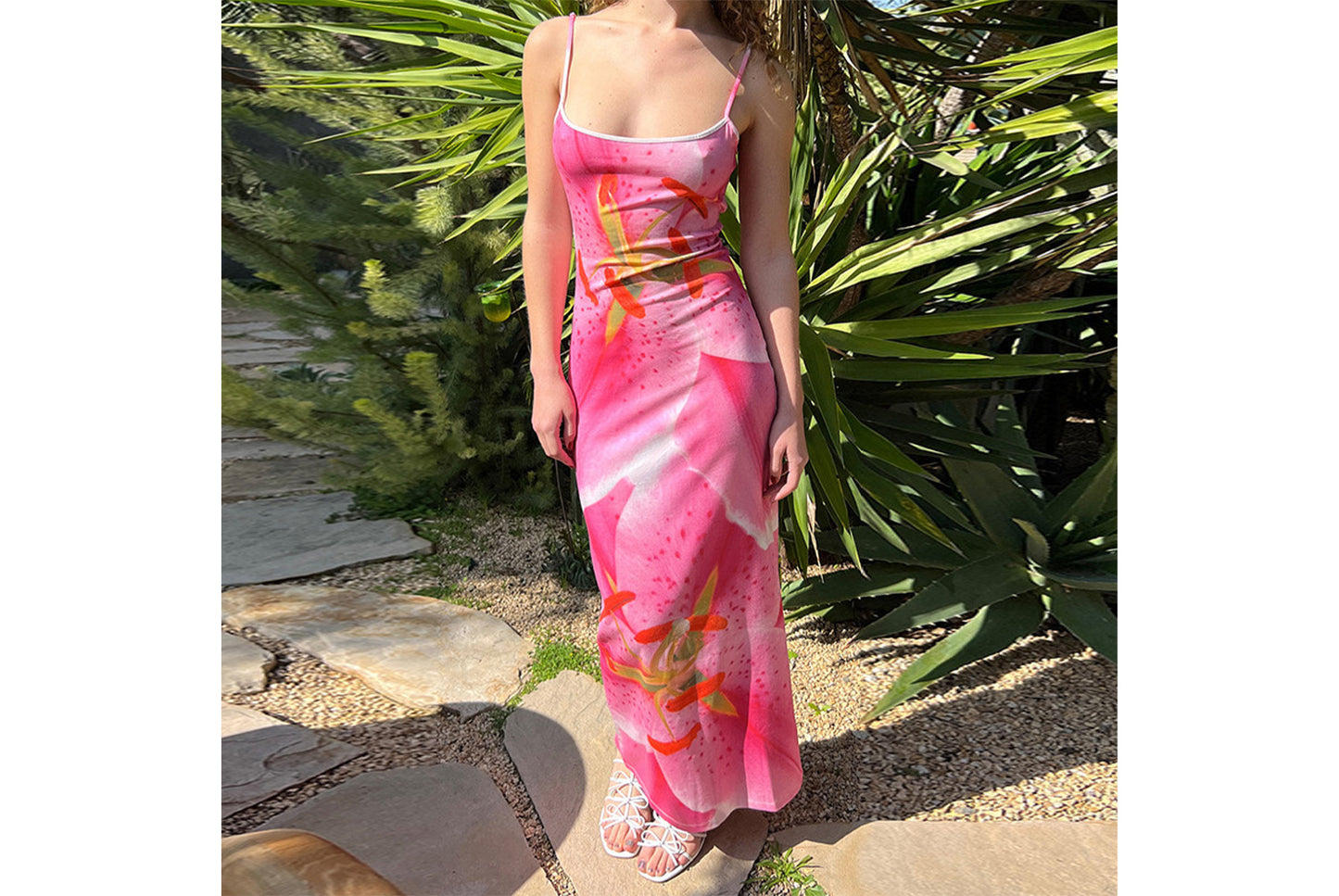 **Printed Strapless Slit Fit Maxi Dress**