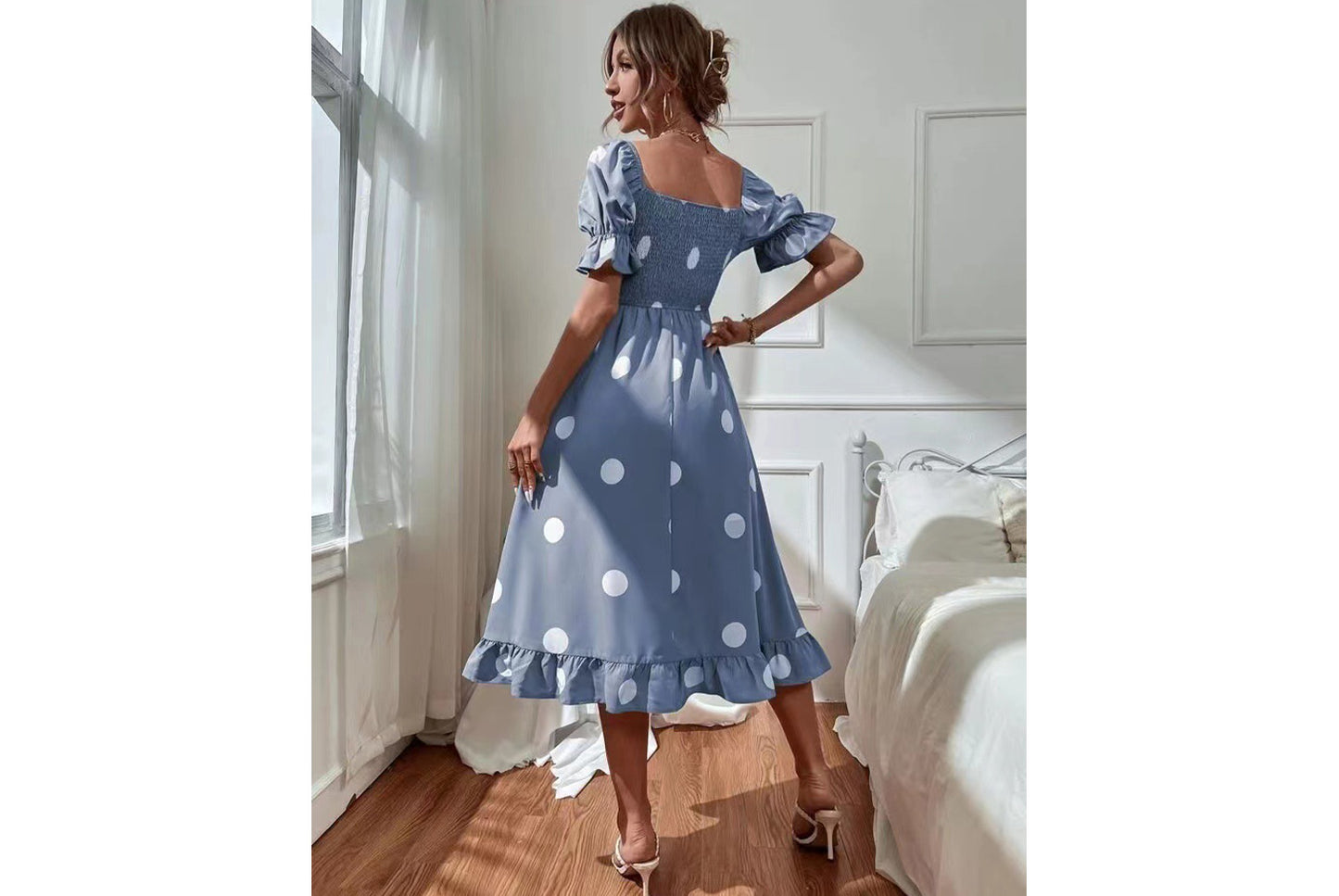 **Ruffled Fitted Short-Sleeve Dress**