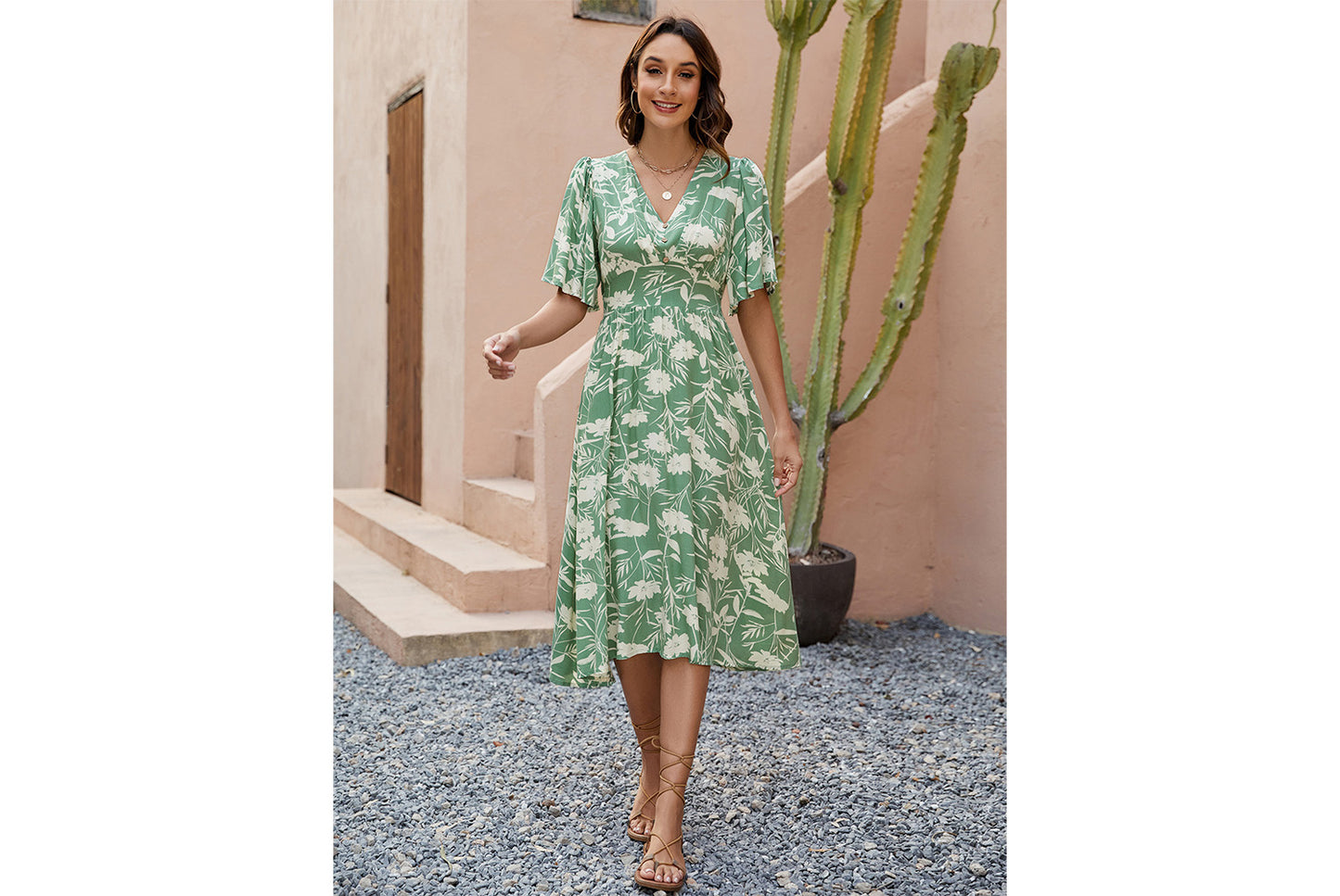 **Bohemian Beach Dress with a Waist Fit**