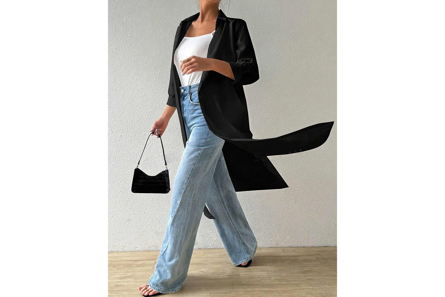 **Versatile Long Solid Color Cardigan Shirt with Mid-Sleeves**