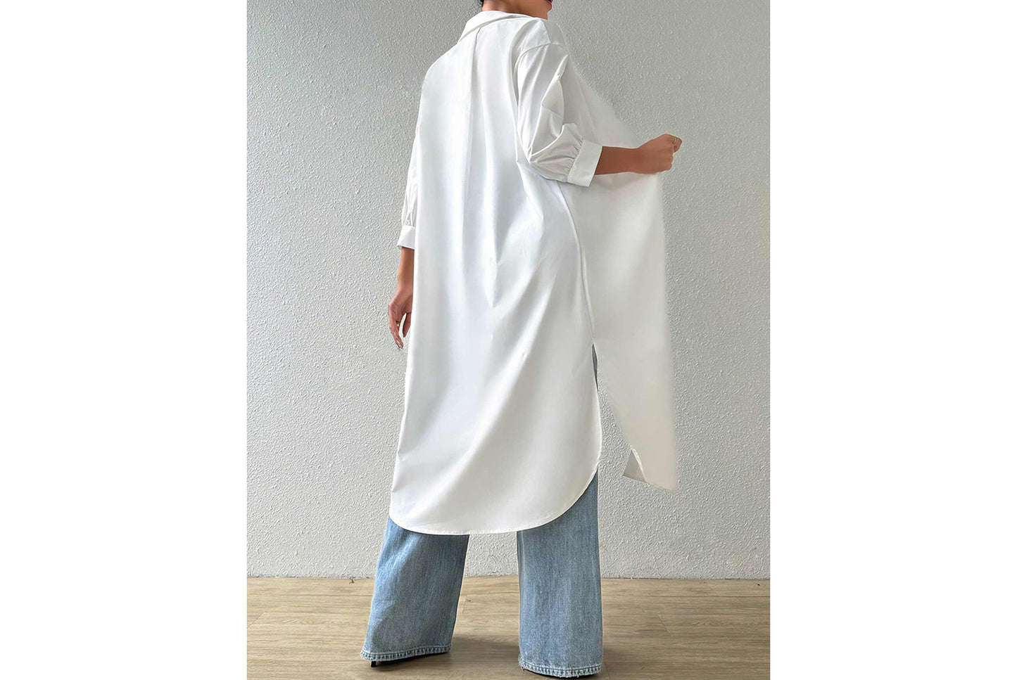 **Versatile Long Solid Color Cardigan Shirt with Mid-Sleeves**