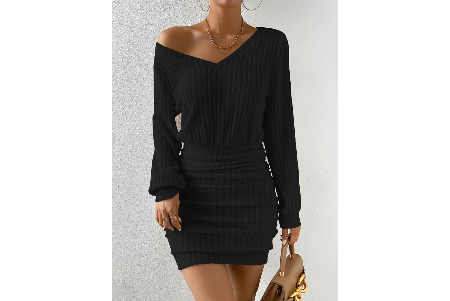 **Long-Sleeved, Waist-Lifting, Hip-Wrap Dress**