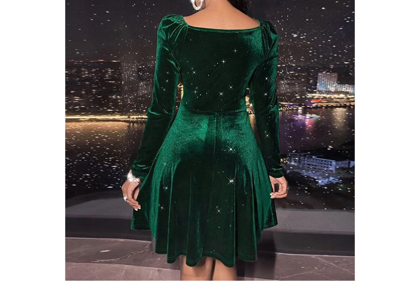 **Festive Christmas Long-Sleeved V-Neck Dress**