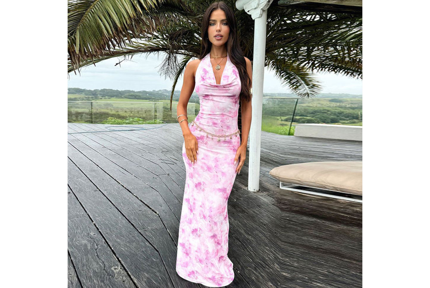 **Mesh Printed Strapless Fitted Dress with a Chic Waist**