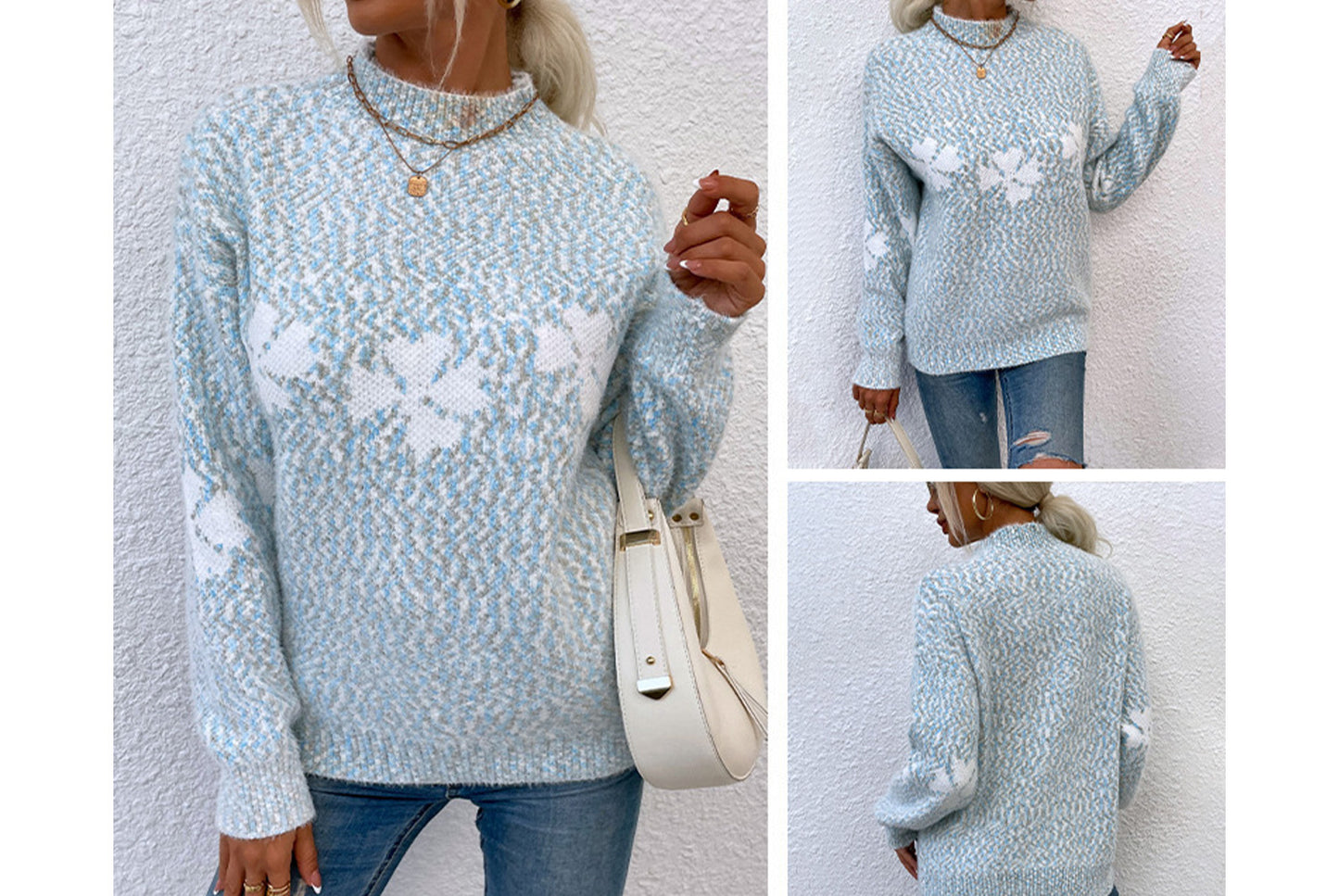 **Christmas Snowflake Sweater Casual Half-Turtleneck Sweater**