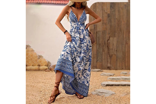 **Sexy Strapless Sleeveless Print Dress**