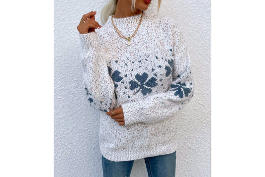**Christmas Snowflake Sweater Casual Half-Turtleneck Sweater**