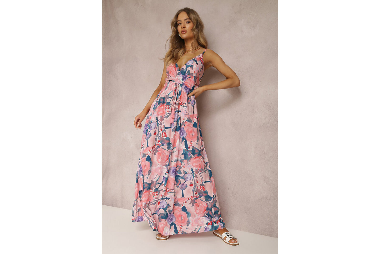 **Sexy Strapless Sleeveless Printed Ruffled Backless Dress**