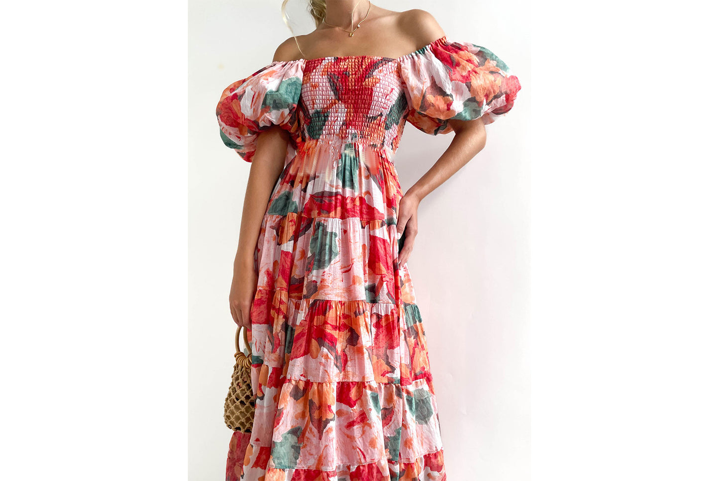 **Fashionable Off-the-Shoulder Lantern Sleeve High-Waisted One-Shoulder Dress**