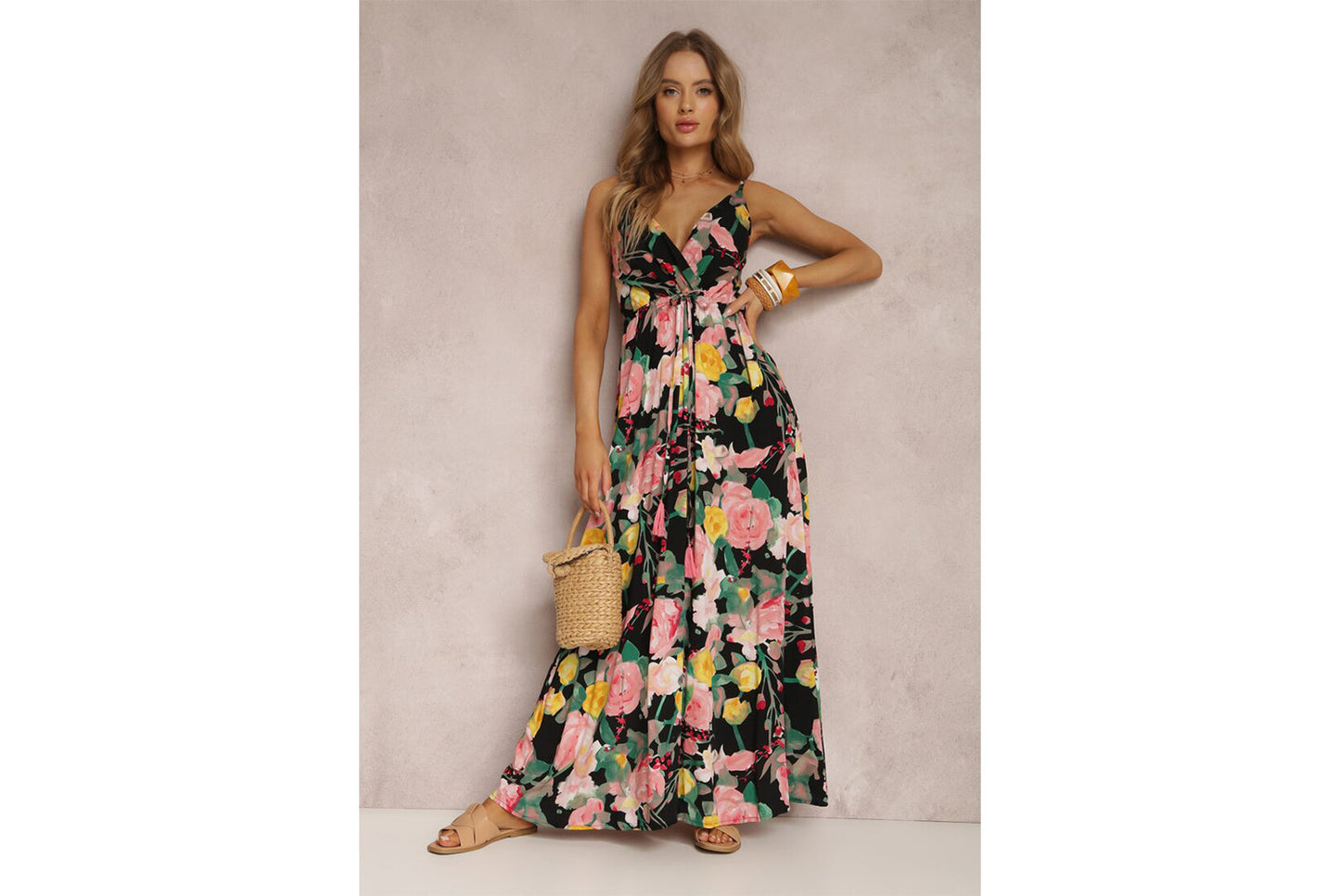 **Sexy Strapless Sleeveless Printed Ruffled Backless Dress**