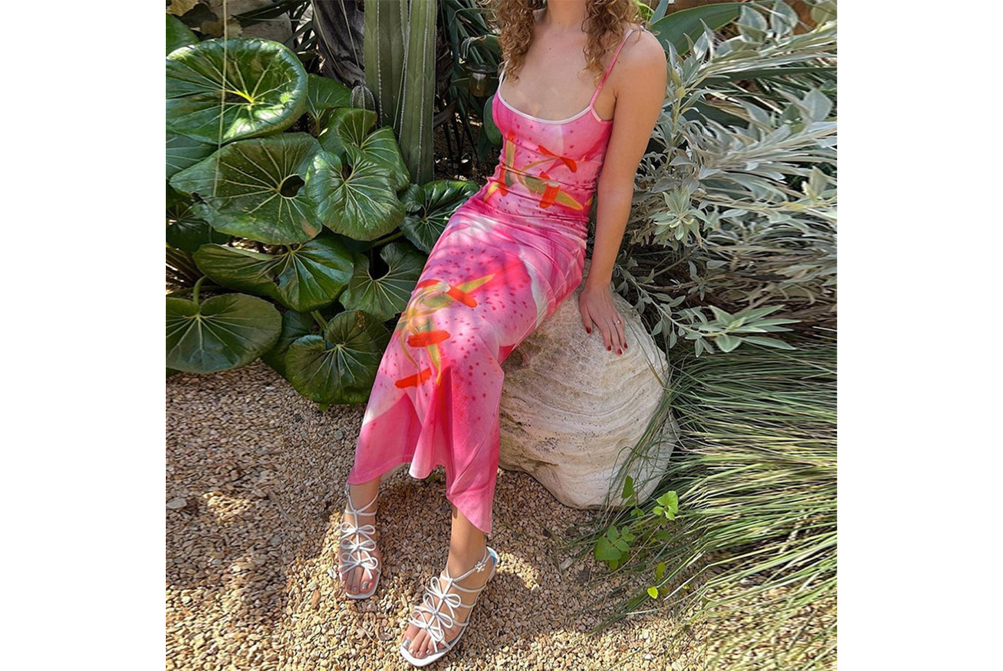 **Printed Strapless Slit Fit Maxi Dress**