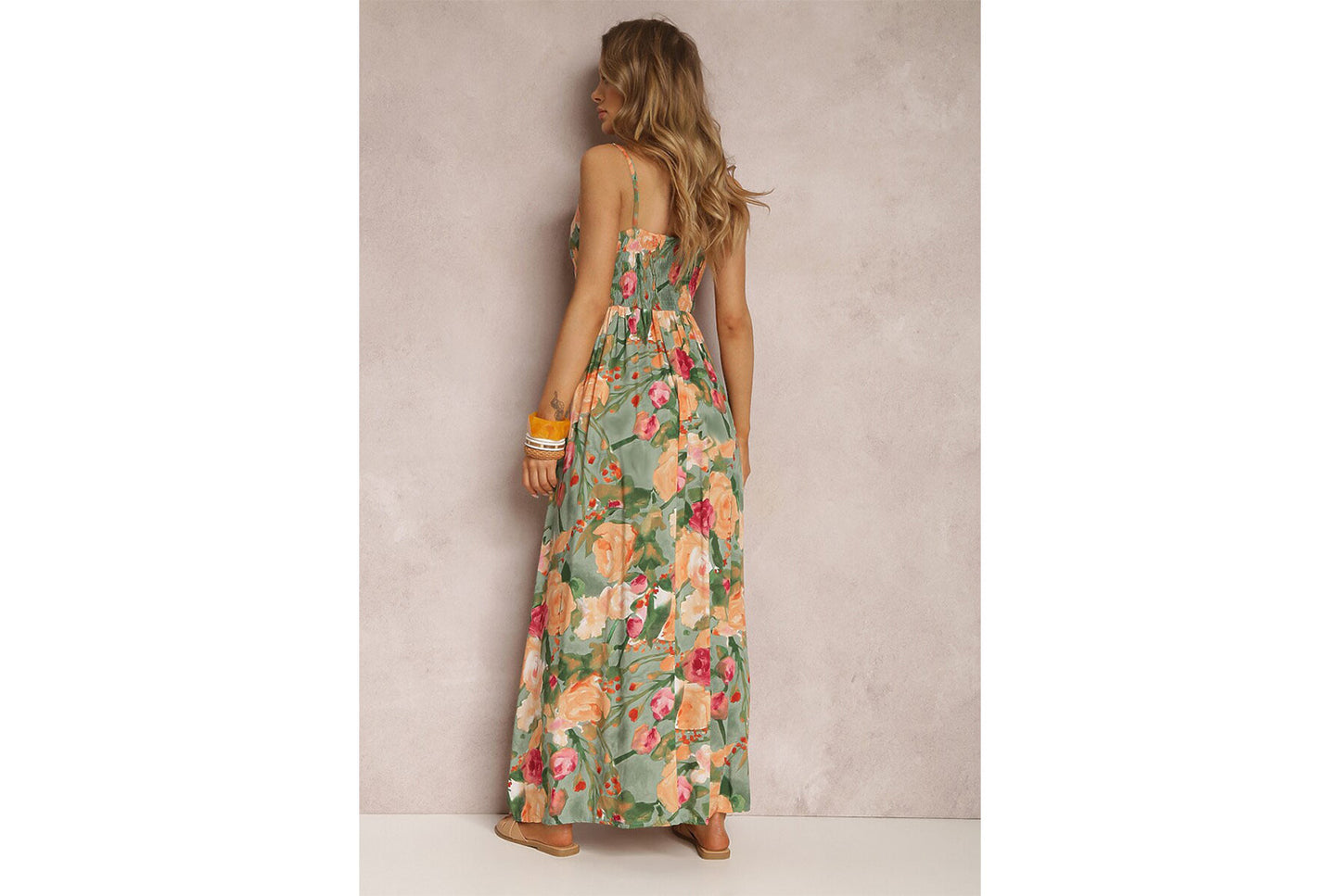 **Sexy Strapless Sleeveless Printed Ruffled Backless Dress**