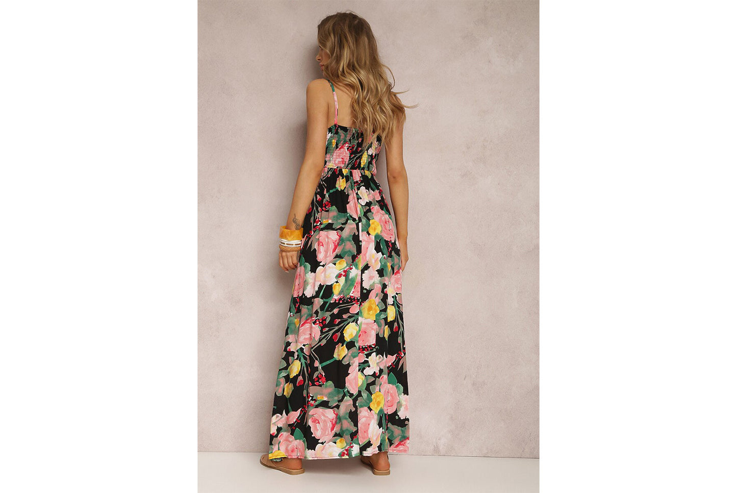 **Sexy Strapless Sleeveless Printed Ruffled Backless Dress**