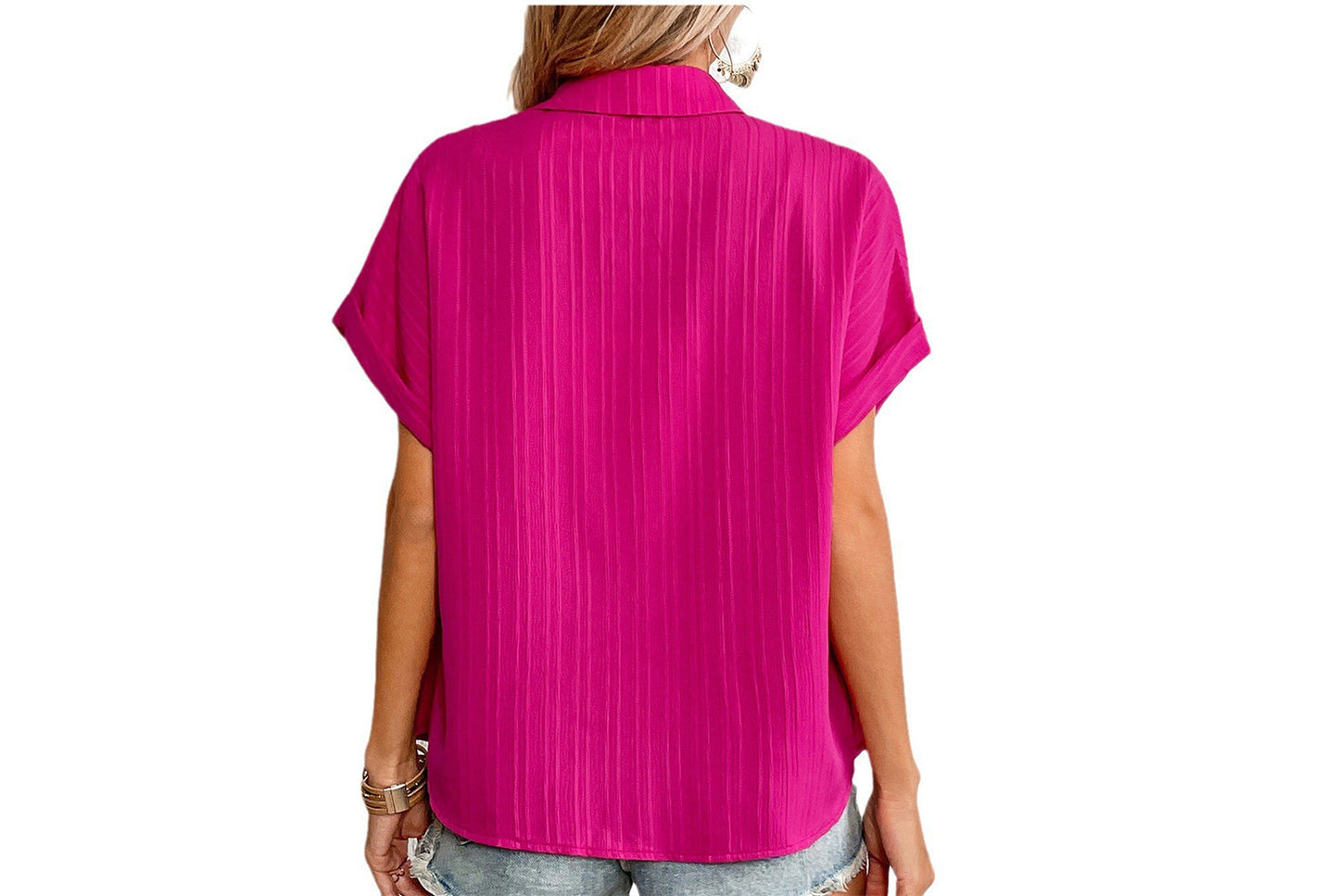 **Solid Color Short-Sleeved Shirt Top**