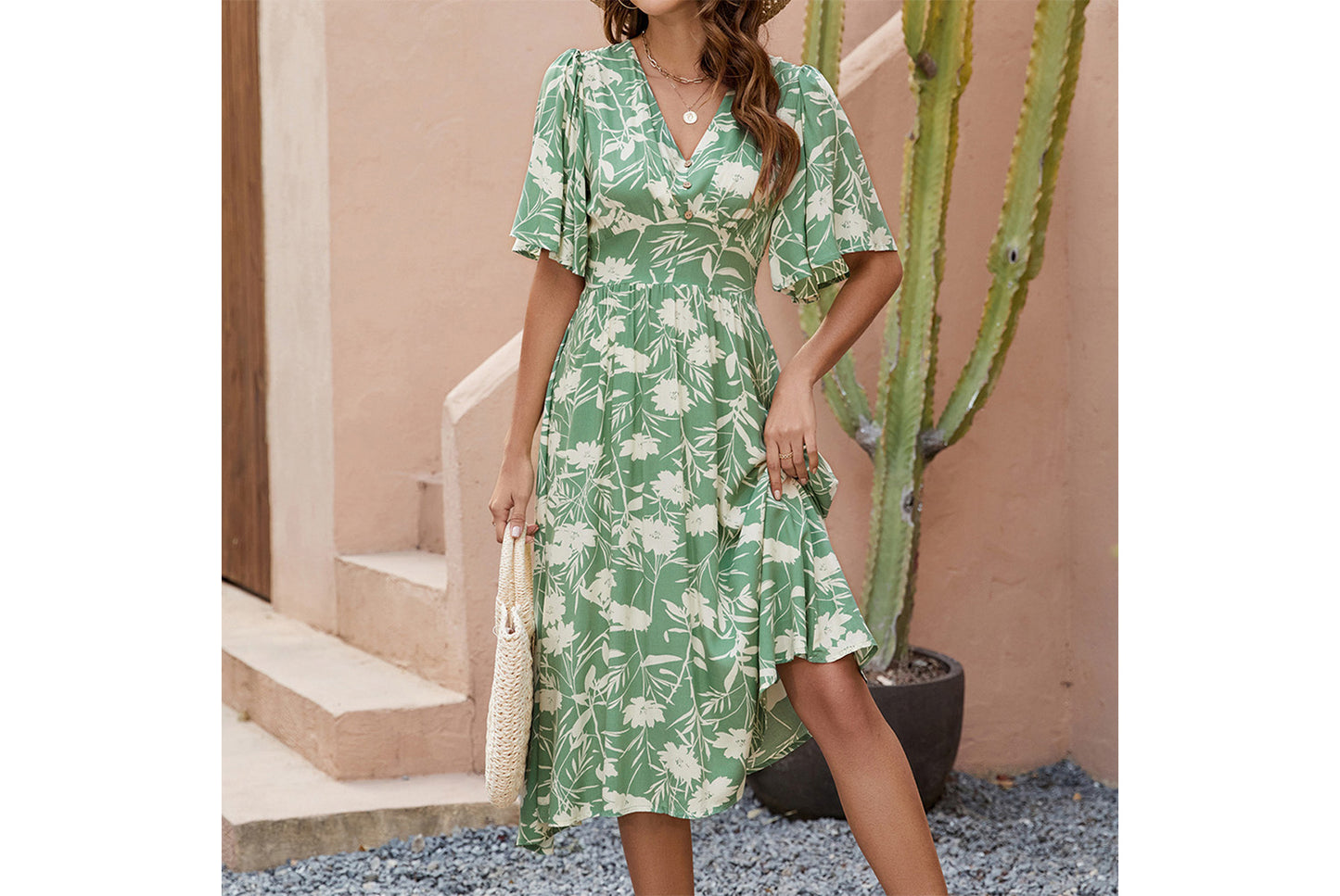 **Bohemian Beach Dress with a Waist Fit**