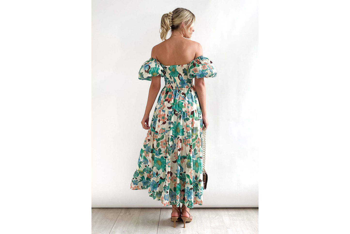 **Fashionable Off-the-Shoulder Lantern Sleeve High-Waisted One-Shoulder Dress**