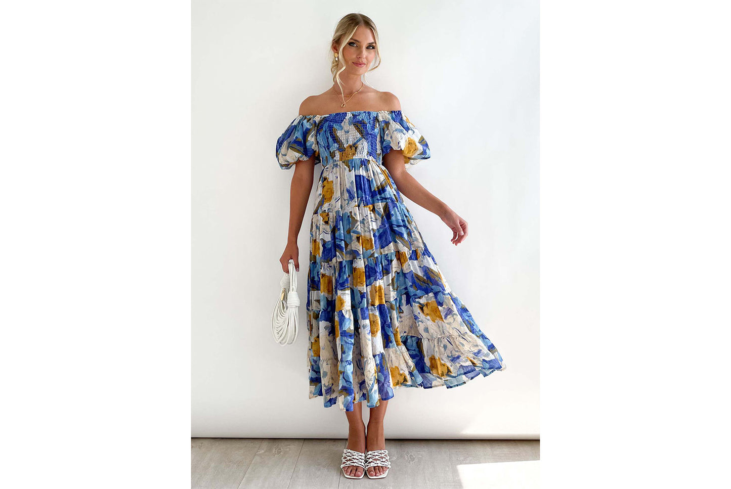 **Fashionable Off-the-Shoulder Lantern Sleeve High-Waisted One-Shoulder Dress**