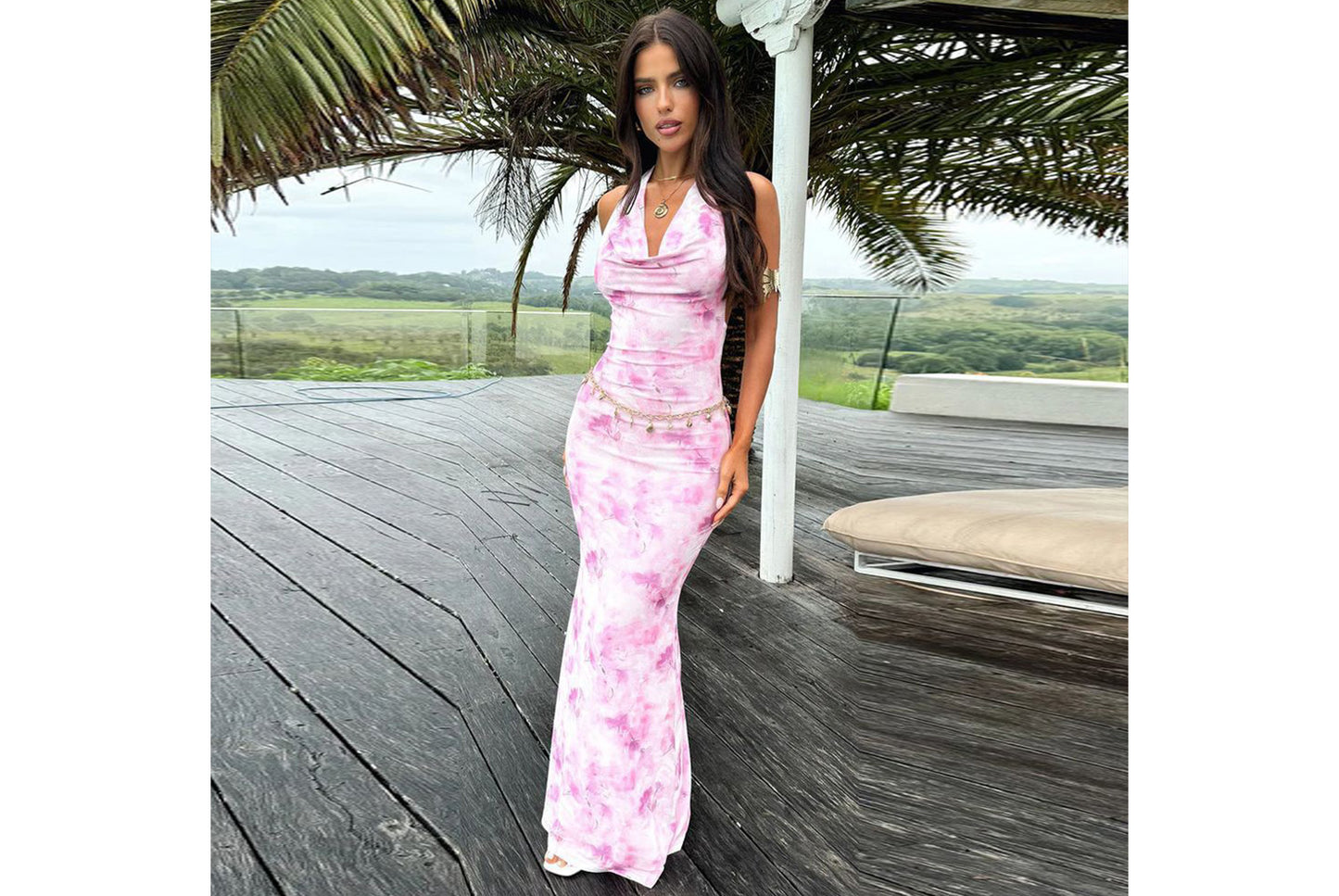 **Mesh Printed Strapless Fitted Dress with a Chic Waist**