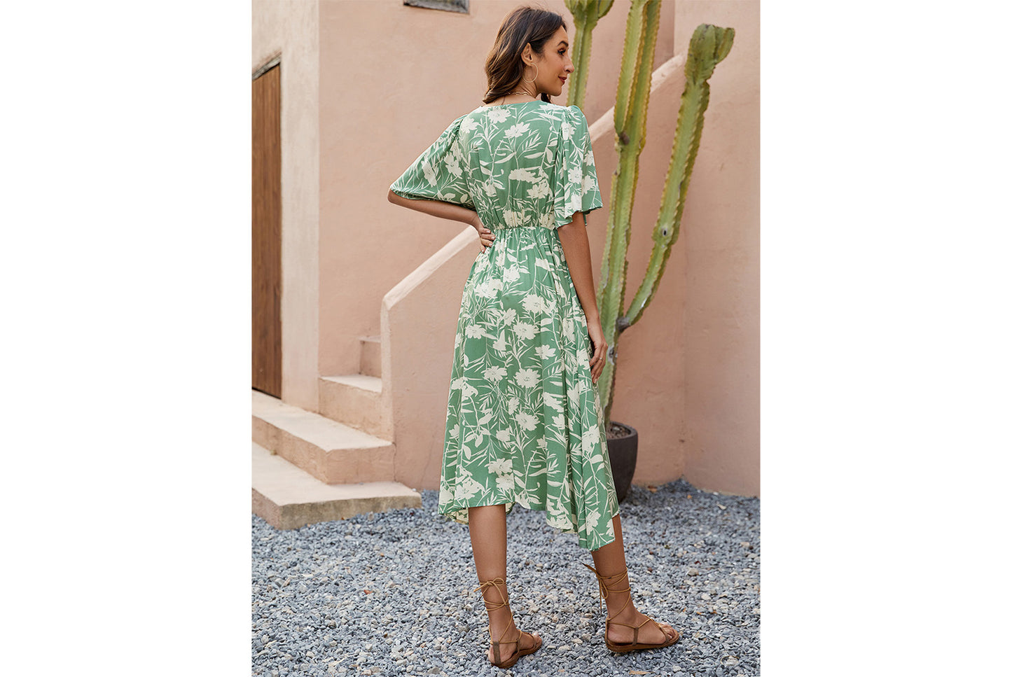 **Bohemian Beach Dress with a Waist Fit**