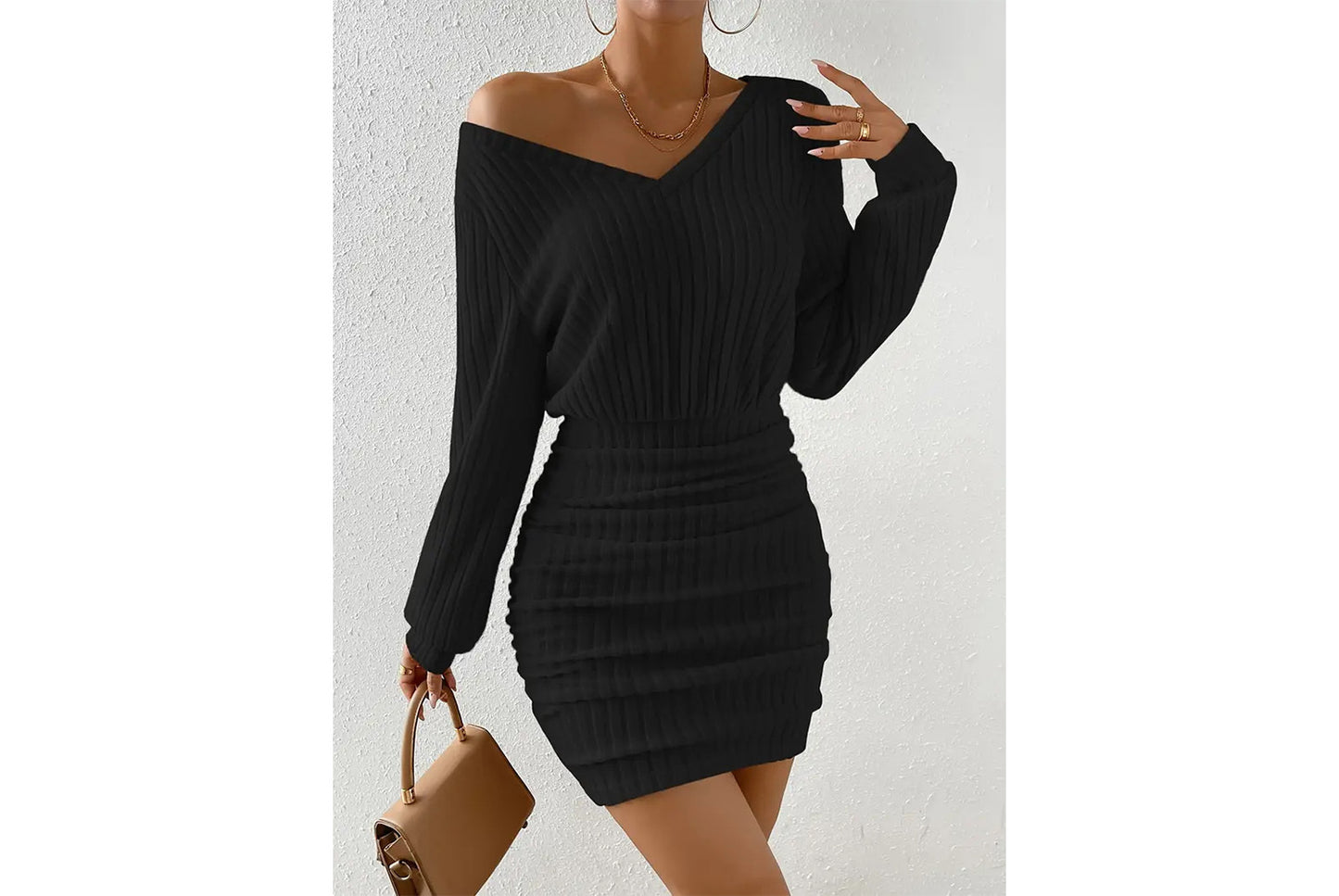 **Long-Sleeved, Waist-Lifting, Hip-Wrap Dress**
