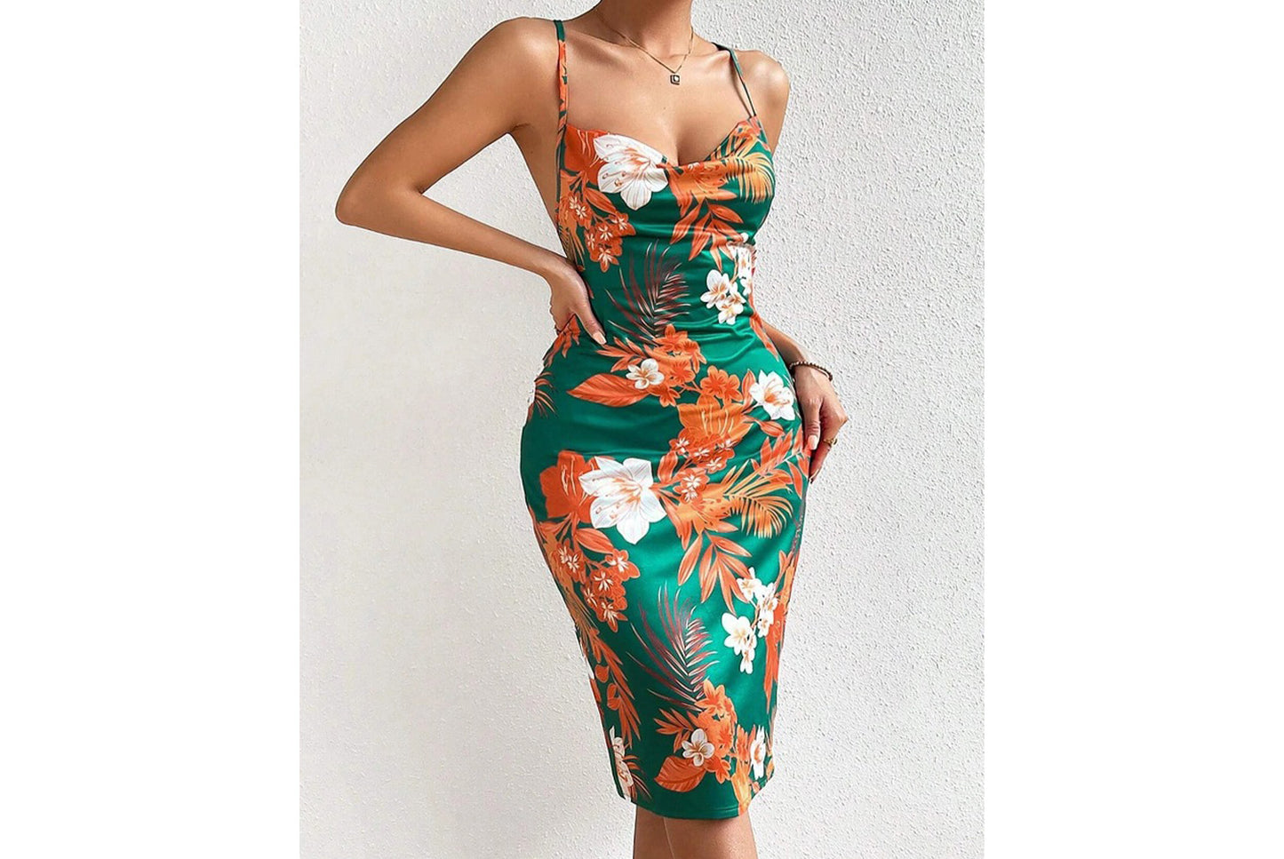 Sexy Side Slit Printed Slip Dress