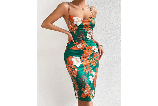 Sexy Side Slit Printed Slip Dress