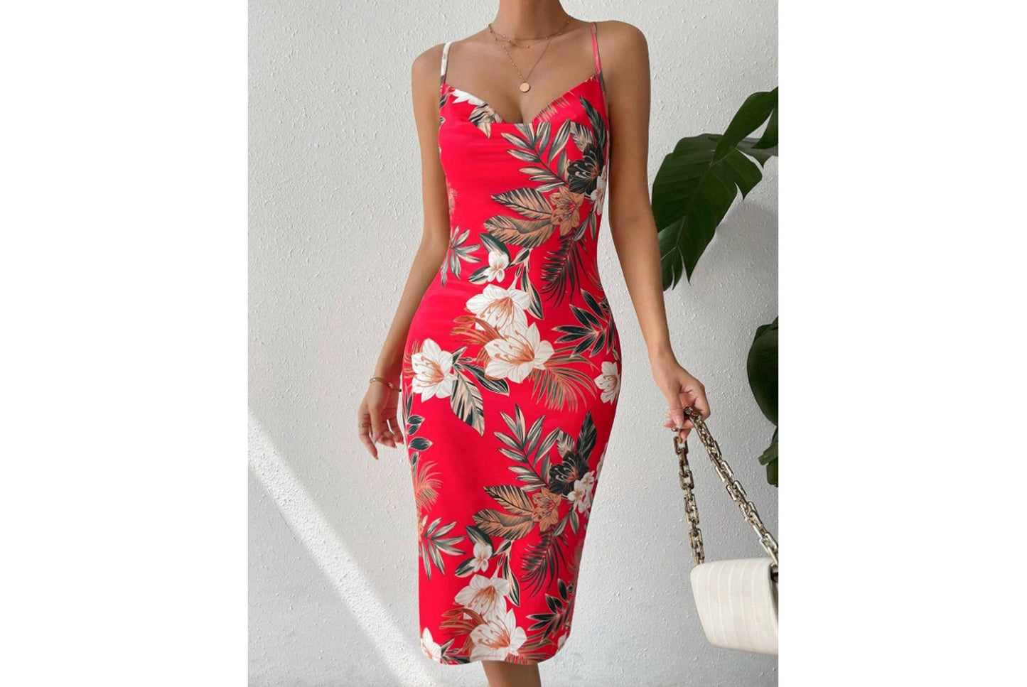 Sexy Side Slit Printed Slip Dress