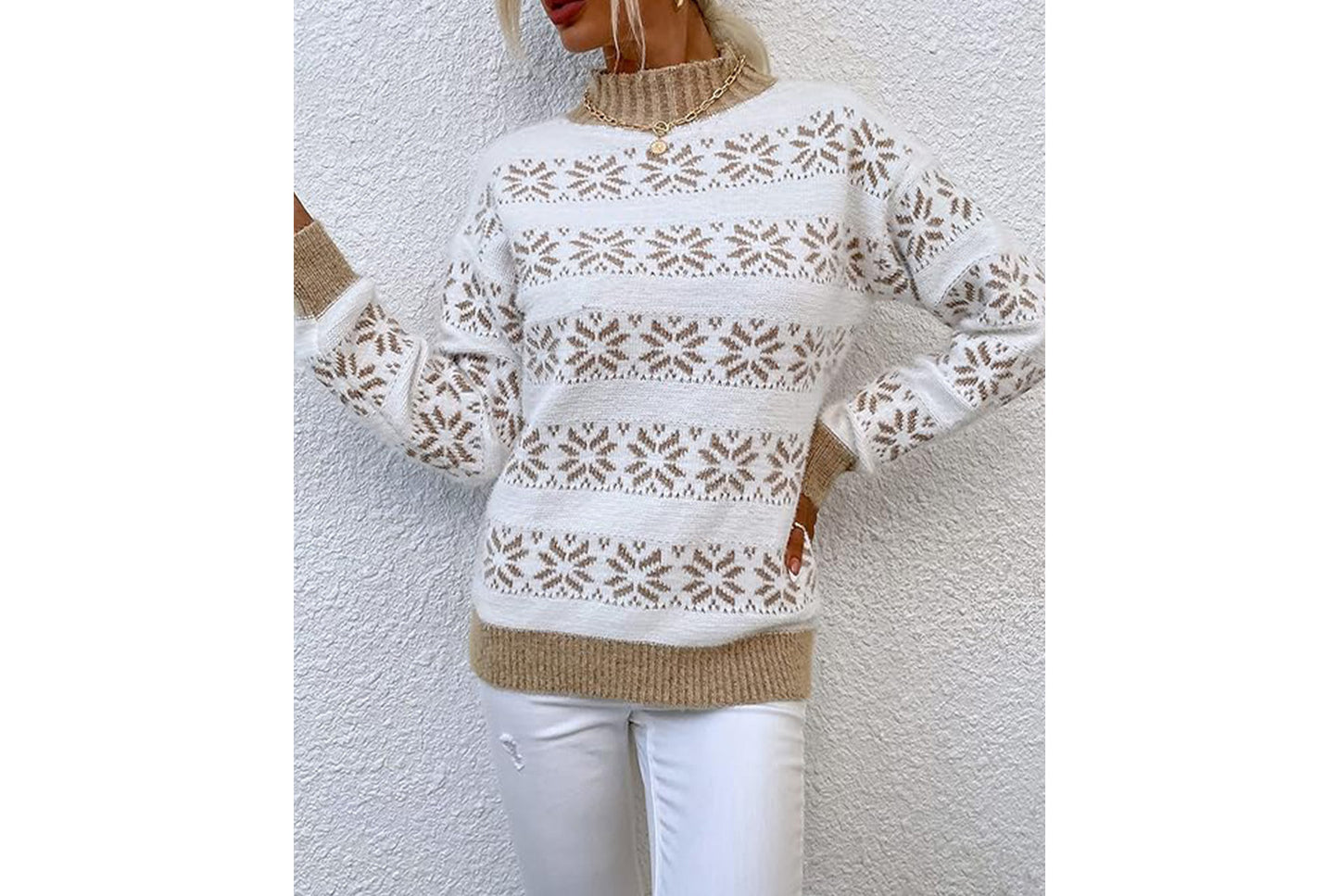 **Snowflake Pattern Half-Turtleneck Sweater Top**