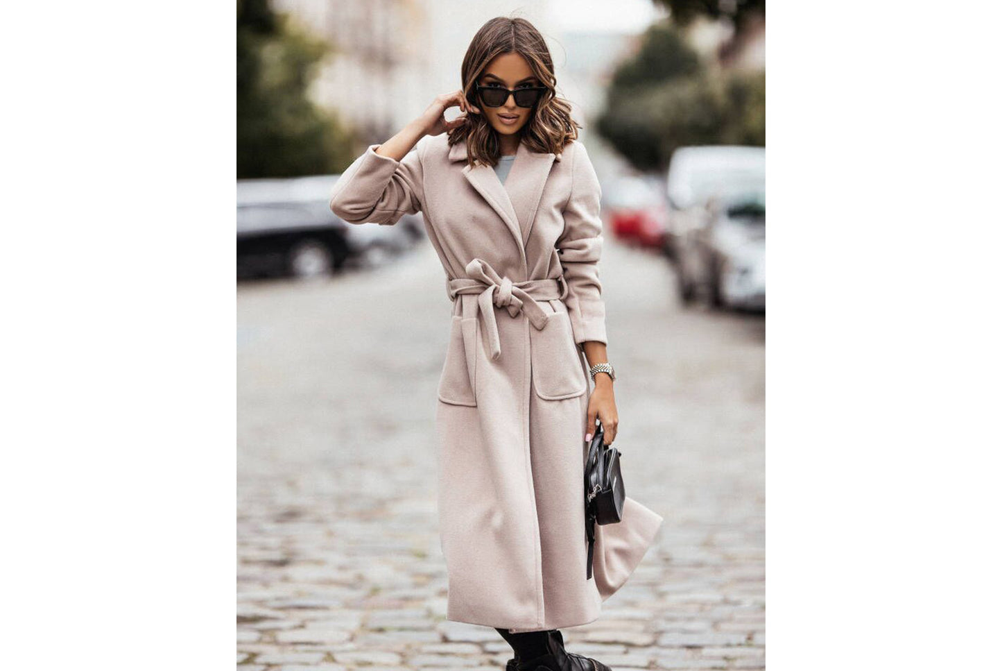 **Double-Breasted, Long-Sleeved, Lapel, Buttoned Wool Blazer for Women**