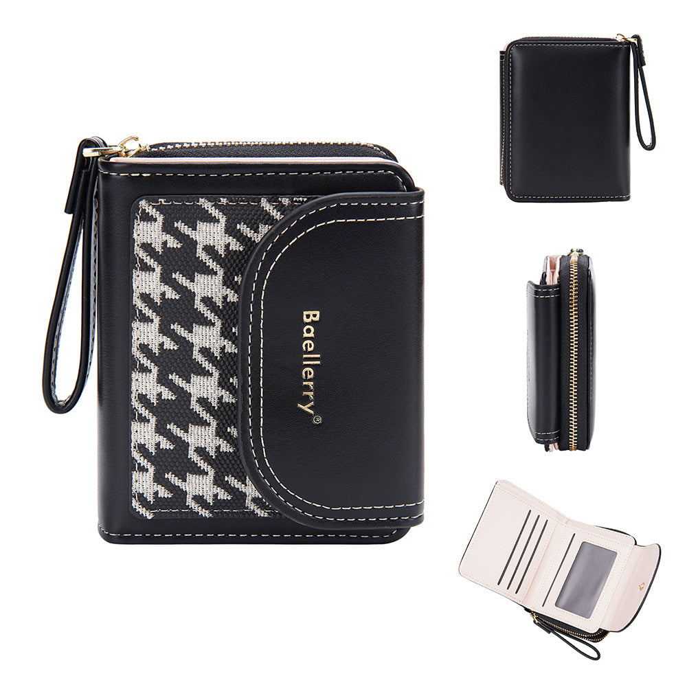 Women's Short Color-Blocked Zipper Coin Purse