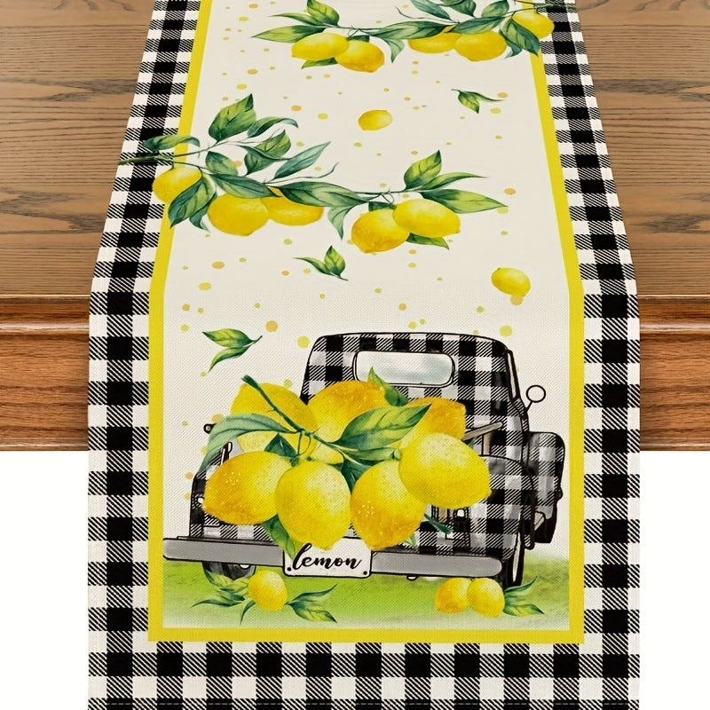 # Checkered Truck and Lemon Themed Table Runner