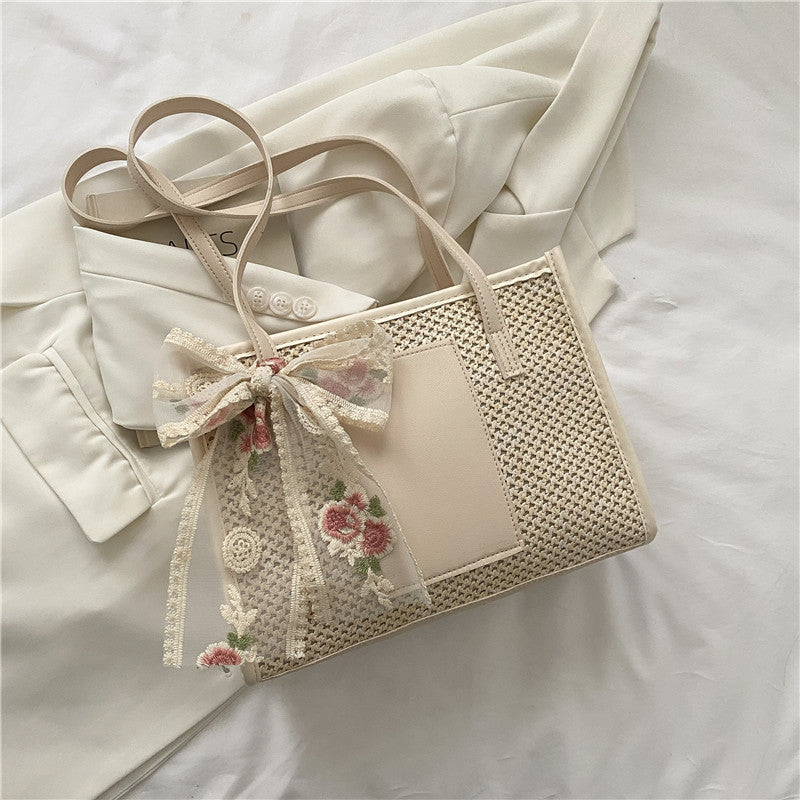 # Stylish Color-Blocked Straw Tote Shoulder Bag