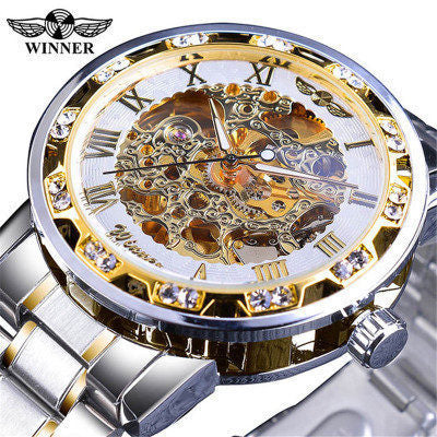 Stylish Casual Skeletonized Rhinestone Men's Mechanical Watch