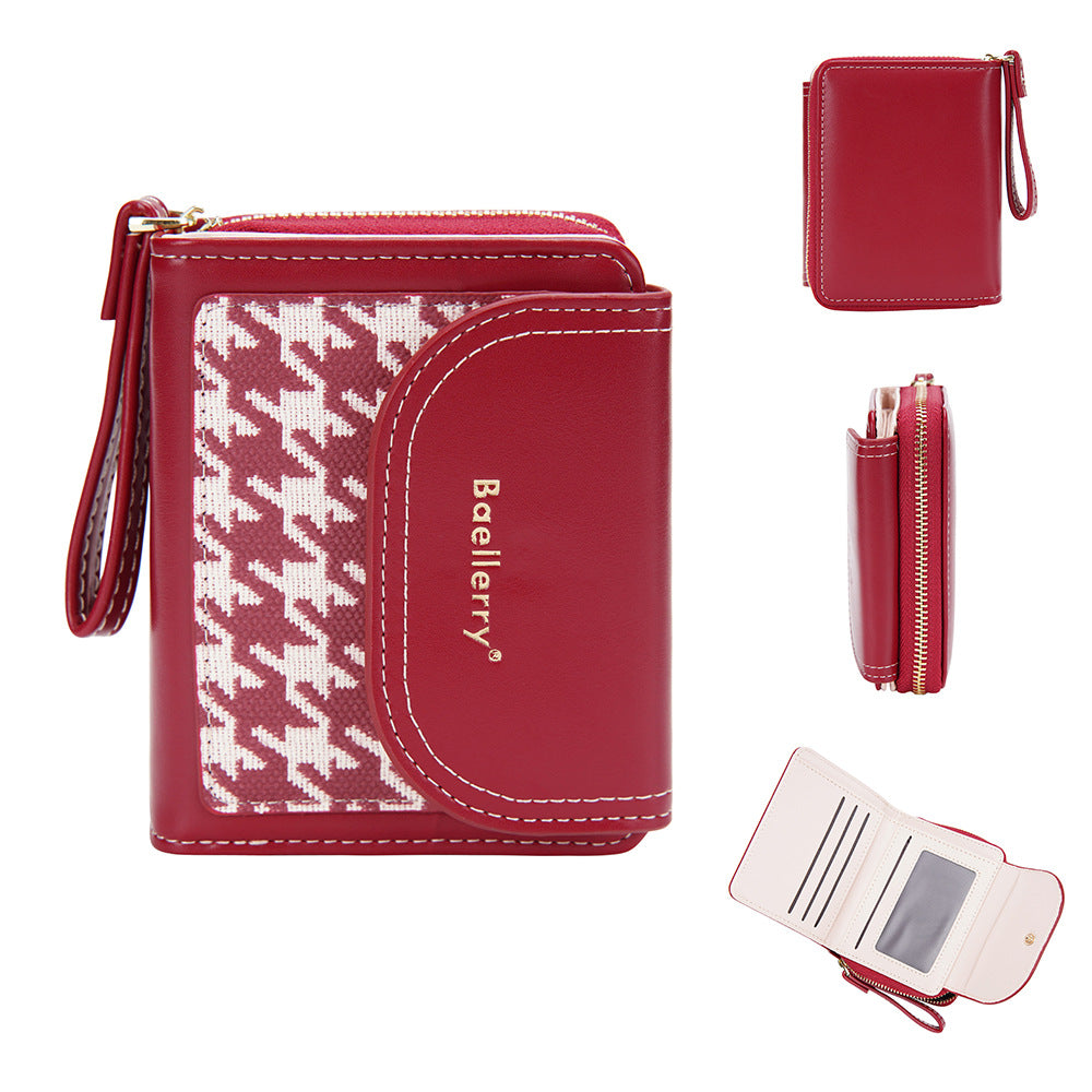 Women's Short Color-Blocked Zipper Coin Purse