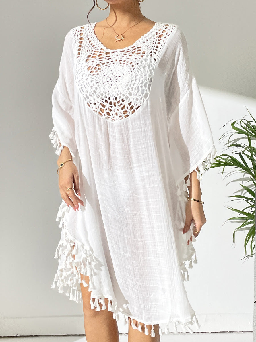 # Crochet-Patterned Tassel Beach Cover-Up