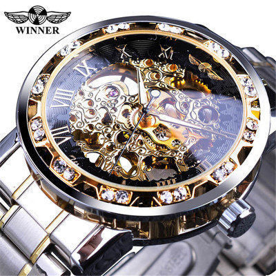 Stylish Casual Skeletonized Rhinestone Men's Mechanical Watch