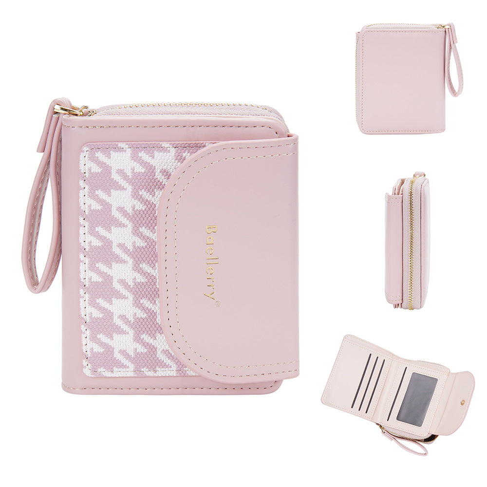 Women's Short Color-Blocked Zipper Coin Purse