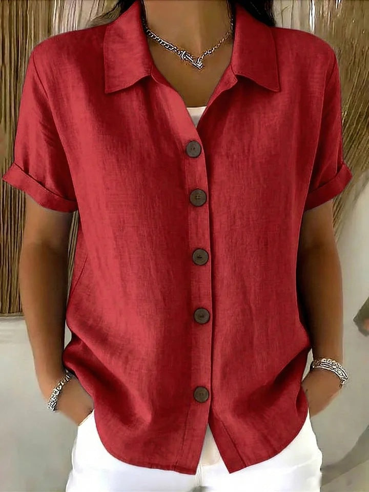 # Button-Up Cotton Linen Women's Casual Short-Sleeve Shirt