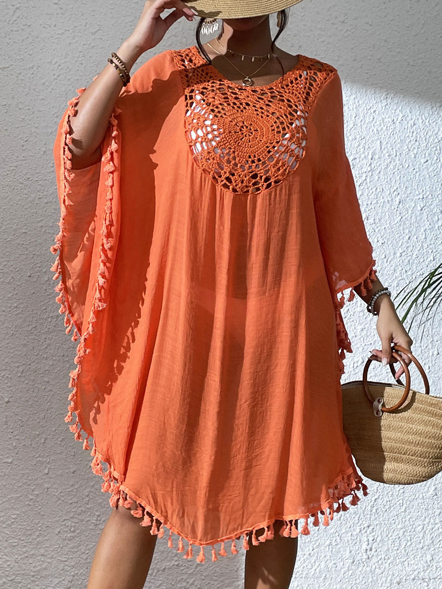 # Crochet-Patterned Tassel Beach Cover-Up
