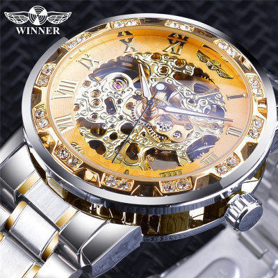 Stylish Casual Skeletonized Rhinestone Men's Mechanical Watch