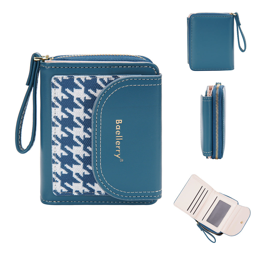 Women's Short Color-Blocked Zipper Coin Purse