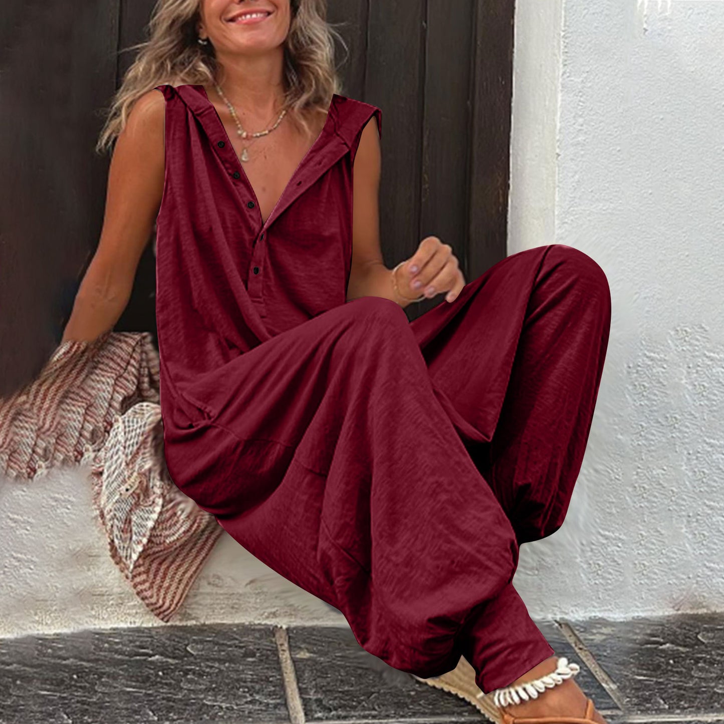 Hooded Sleeveless Pants Set