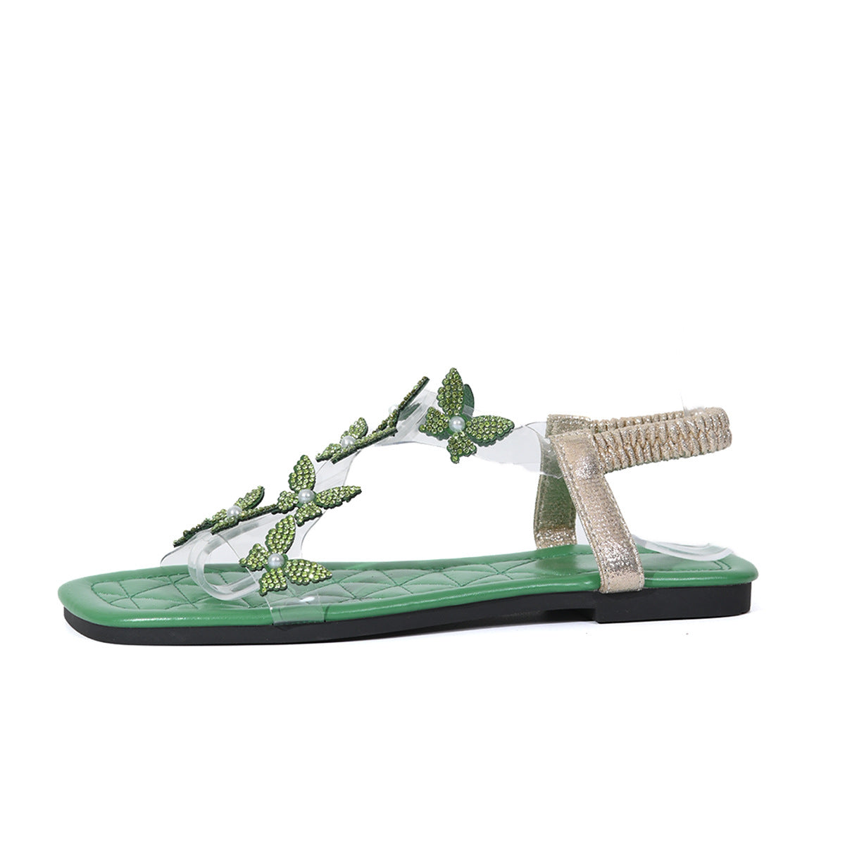 # Butterfly Rhinestone Square Toe Peep Toe Sandals