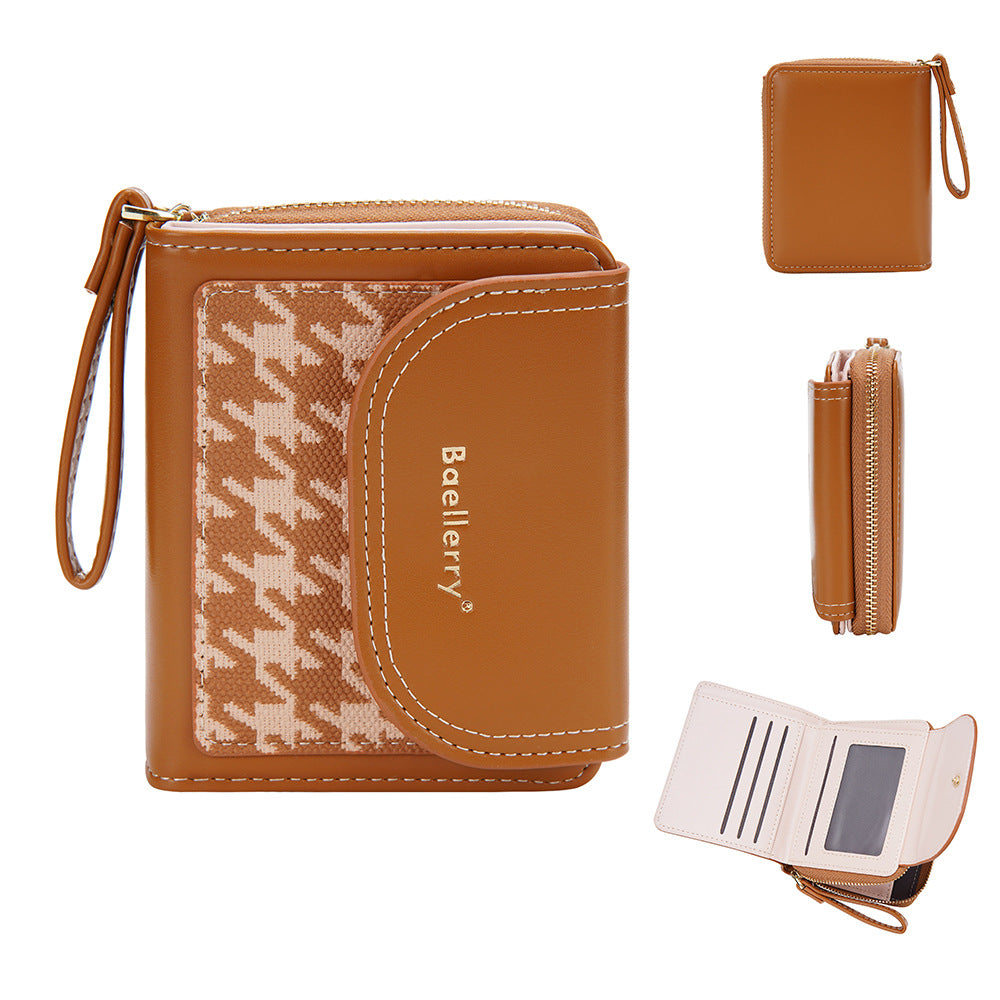 Women's Short Color-Blocked Zipper Coin Purse