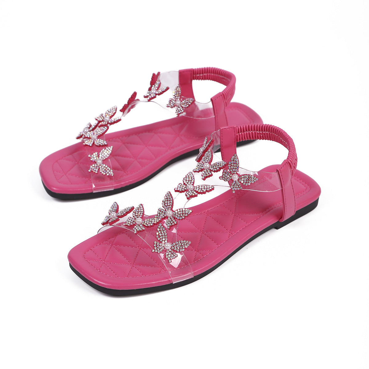 # Butterfly Rhinestone Square Toe Peep Toe Sandals