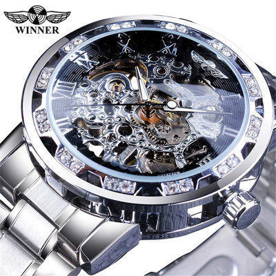 Stylish Casual Skeletonized Rhinestone Men's Mechanical Watch