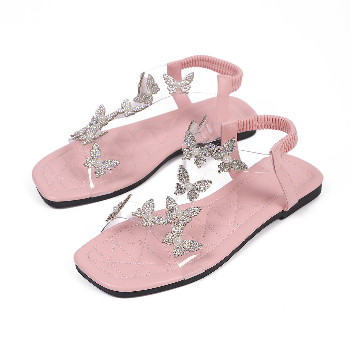 # Butterfly Rhinestone Square Toe Peep Toe Sandals
