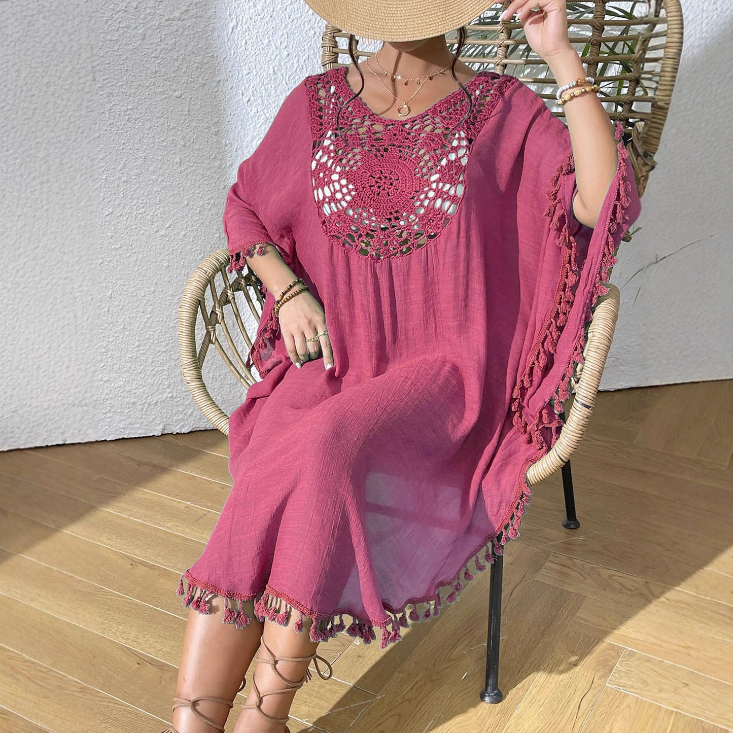 # Crochet-Patterned Tassel Beach Cover-Up