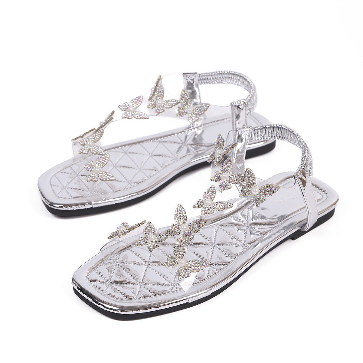 # Butterfly Rhinestone Square Toe Peep Toe Sandals