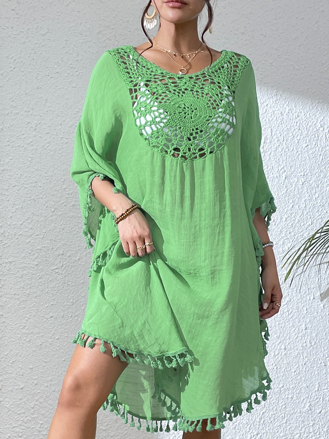 # Crochet-Patterned Tassel Beach Cover-Up